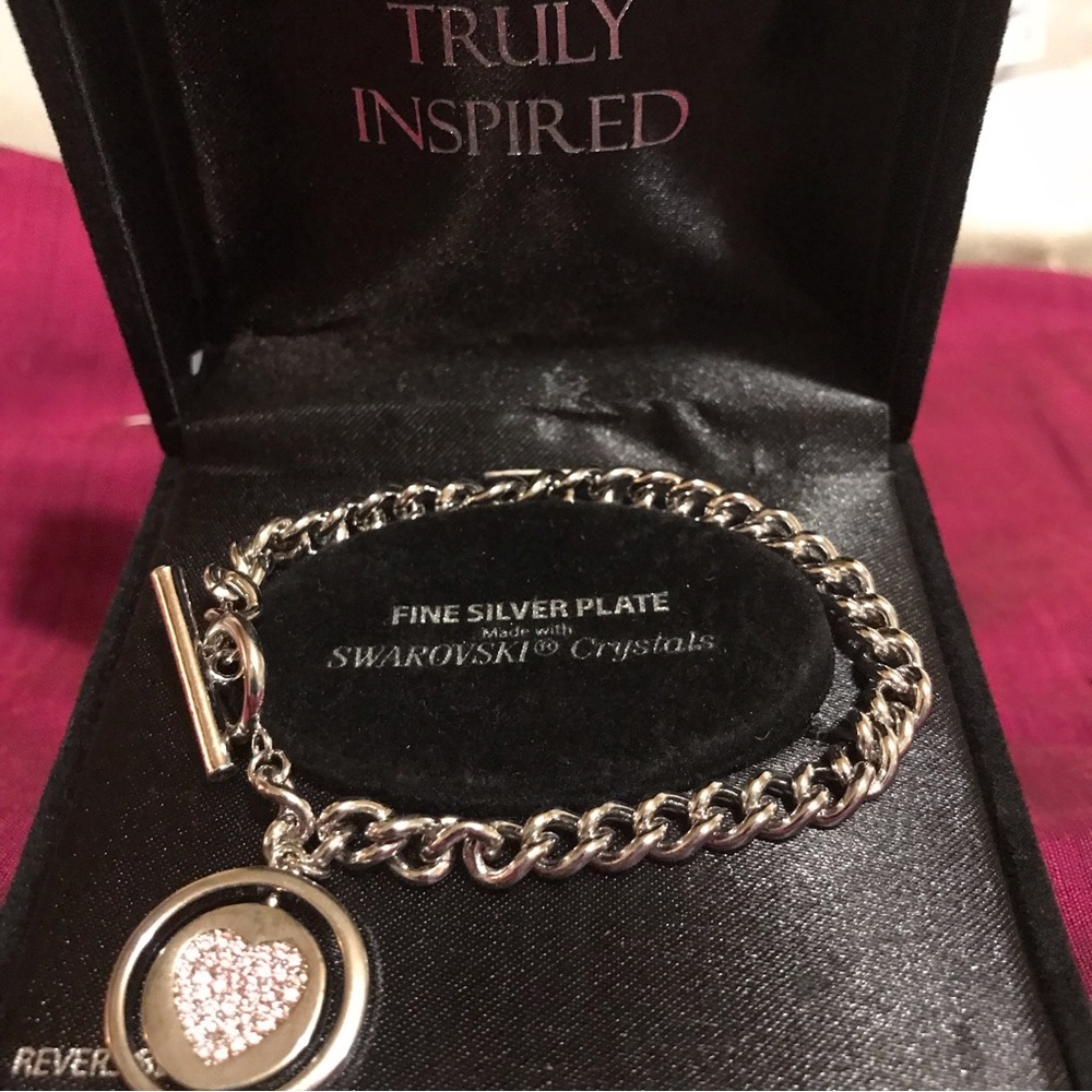Truly Inspired-  heart valentine Swarovski silver plate pendant bracelet - Picture 5 of 8